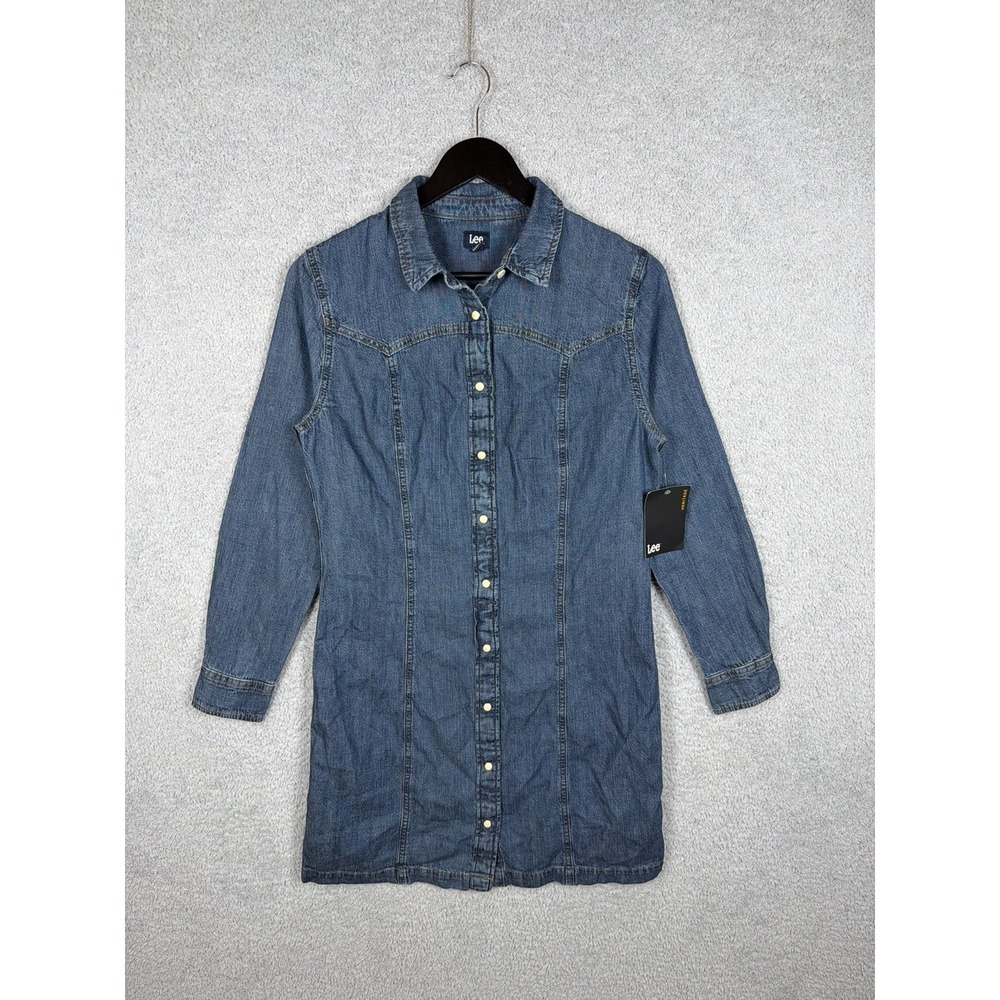 Lee Women's Blue Denim Button-Down Dress Heritage Sz S Strong Tide Spread Collar